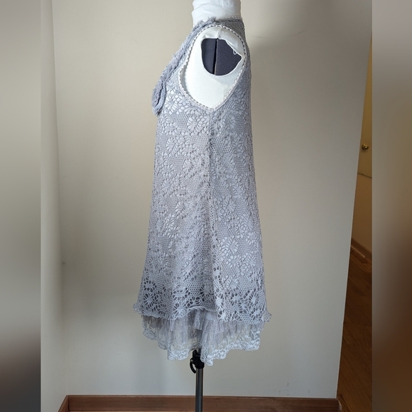 Romantic Gray Lace Tunic Dress – Boho Chic Layered Roses 🌙🌸 Size L - Picture 2 of 7
